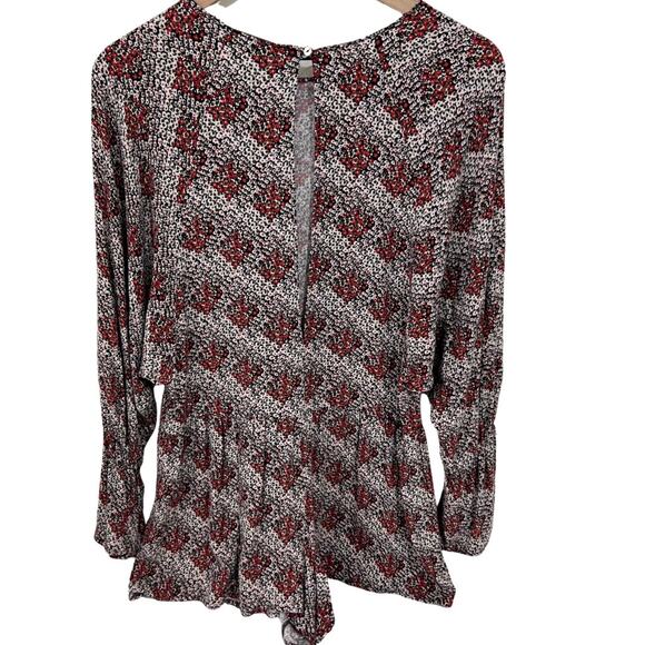 Zara Trafaluc Collection Red & Black Floral Long Sleeve Shorts Romper Size XS - Picture 3 of 16